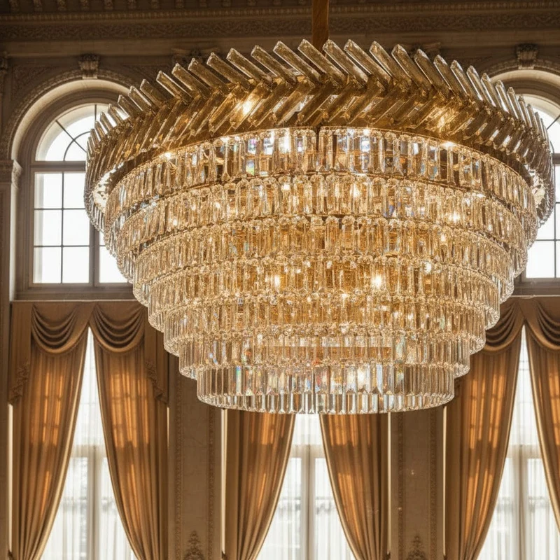 Grand lustre cristal rond or