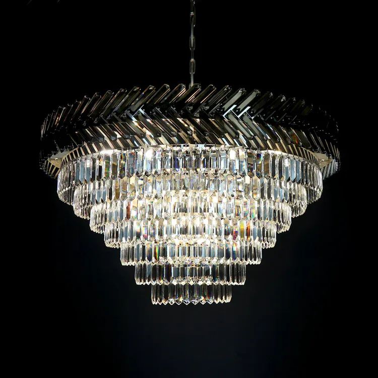 Grand lustre cristal rond chrome