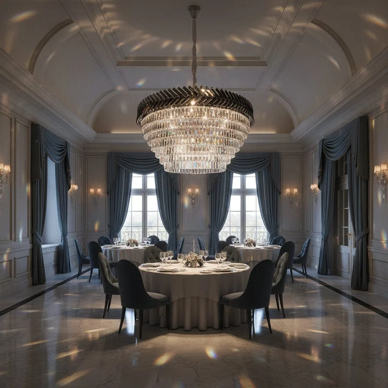 Grand lustre cristal rond chrome