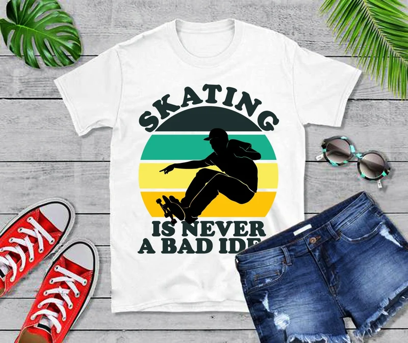 Le patinage n'est jamais une mauvaise idée | Planche à roulettes masculine | T-shirts coucher de soleil rétro