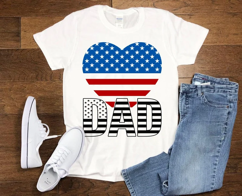 Papa | Coeur patriotique | T-shirts drapeau américain, rouge blanc et bleu au cœur, joyeuses célébrations du 4 juillet
