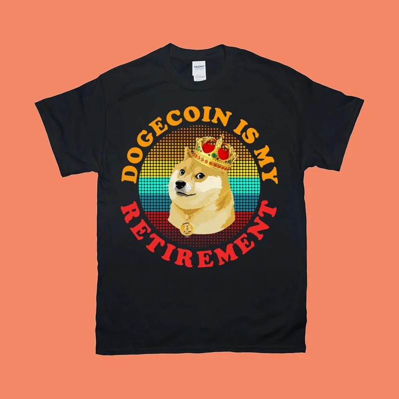 Dogecoin est ma retraite | 7 points de couleurs | Coucher de soleil rétro| Funny Doge Coin Crypto Tee,Memecoin Shiba Inu Dog Crypto-monnaie, Dogecoin To Moon