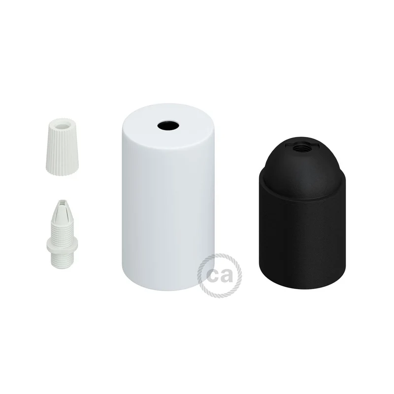 Creative Cables Cylindrical Metal E27 Lamp Holder Kit with Cylindrical Strain Relief - Matt White