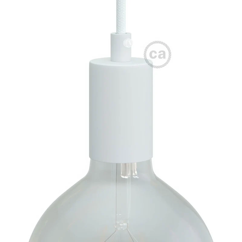 Creative Cables Cylindrical Metal E27 Lamp Holder Kit with Cylindrical Strain Relief - Matt White