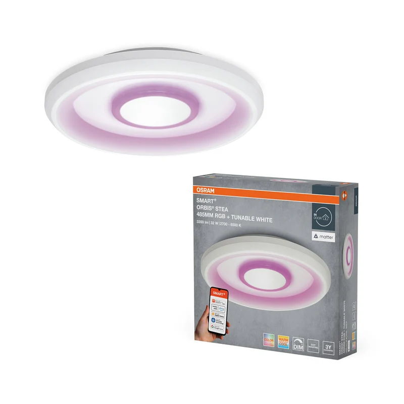 OSRAM Matter SMART+ ORBIS STEA LED RGBW multicolore Plafonnier 48,5cm Blanc réglable 32W / 2700-6500K