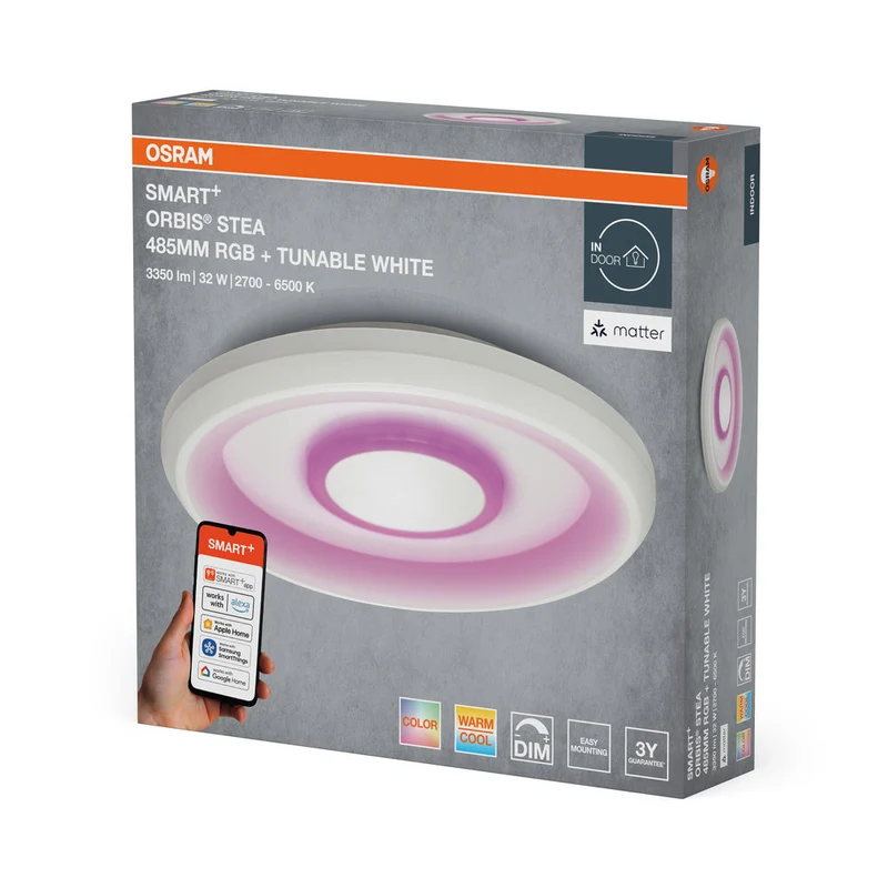 OSRAM Matter SMART+ ORBIS STEA LED RGBW multicolore Plafonnier 48,5cm Blanc réglable 32W / 2700-6500K