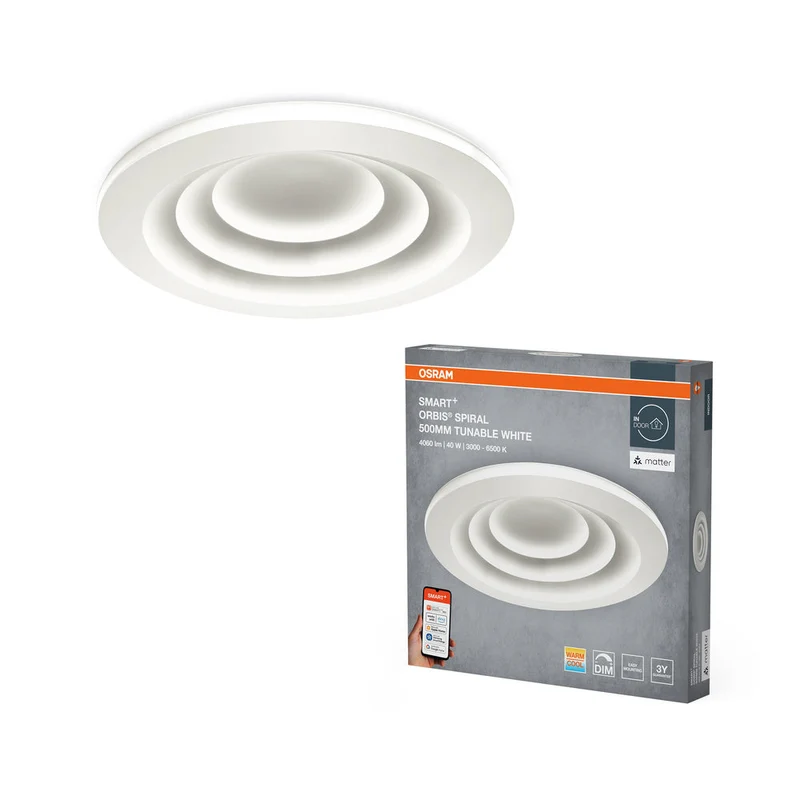 OSRAM Matter SMART+ Orbis Spirale LED Plafonnier Blanc réglable 50cm 32W / 3000-6500K Gris