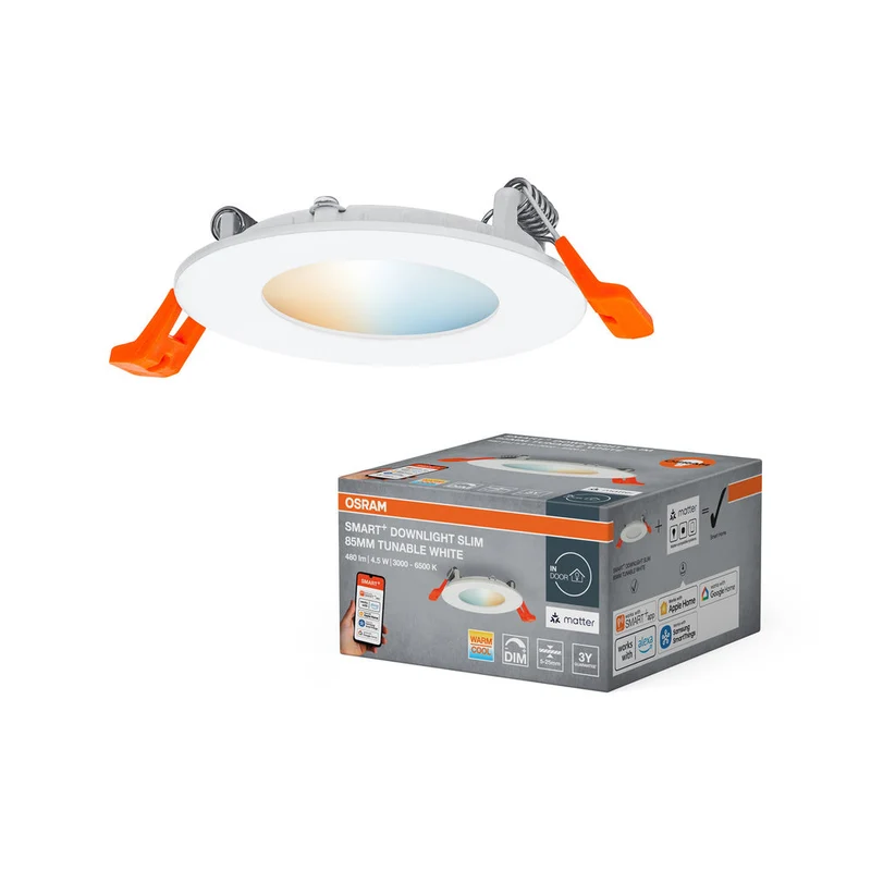 OSRAM Matter SMART+ ENCASTRÉ SLIM DOWNLIGHT, Ø 85mm TW / 4,50 W Blanc Réglable, 3000…6500K,