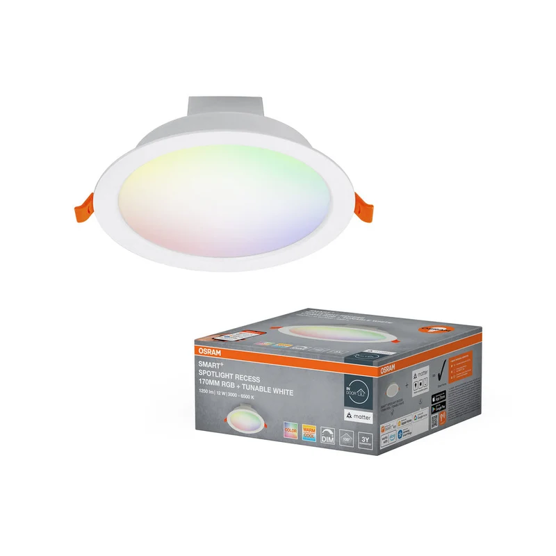 OSRAM Matter SMART+ Spot encastré RECESS DOWNLIGHT TW, Ø 170mm, RGB 12W, 220…240 V, 2700…6500K, IP20