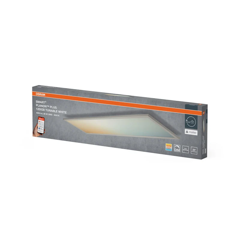 OSRAM Matter SMART+ PLANON PLUS Panneau LED, 3000-6500K, 1200mm x 300mm, Contrôle vocal Google et Alexa, Blanc réglable