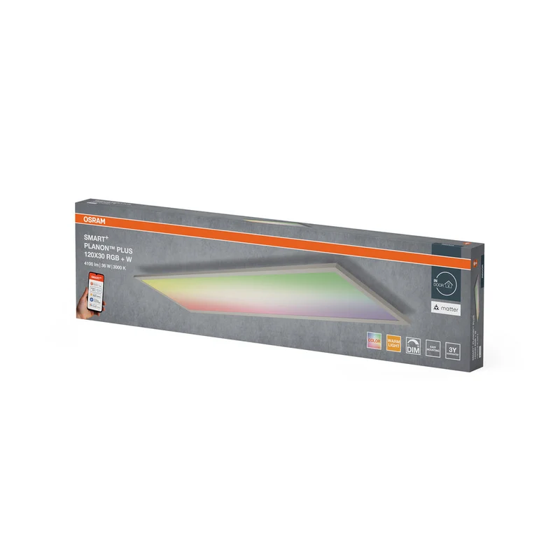 OSRAM Matter SMART+ PLANON PLUS PANNEAU MULTICOLORE, RVB, 120cm x 30cm, Compatible avec Google et Alexa
