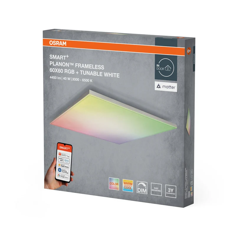 OSRAM Matter SMART+ Planon Plafonnier LED sans cadre RGBW multicolore 60X60cm 40W / 3000-6500K