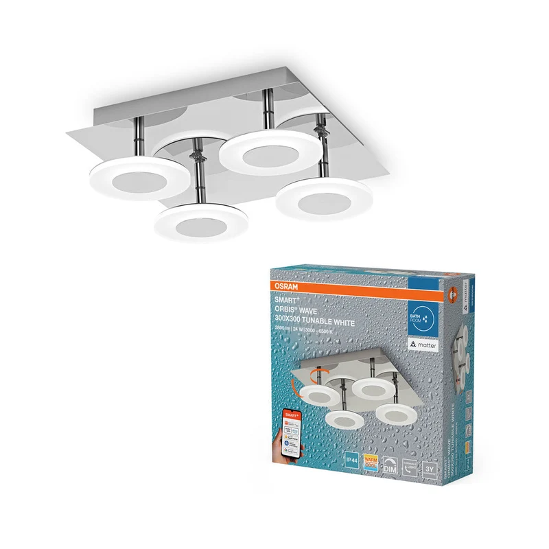 OSRAM Matter SMART+ ORBIS WAVE LED Plafonnier de salle de bain 30x30cm Blanc réglable 26W / 3000-6500K