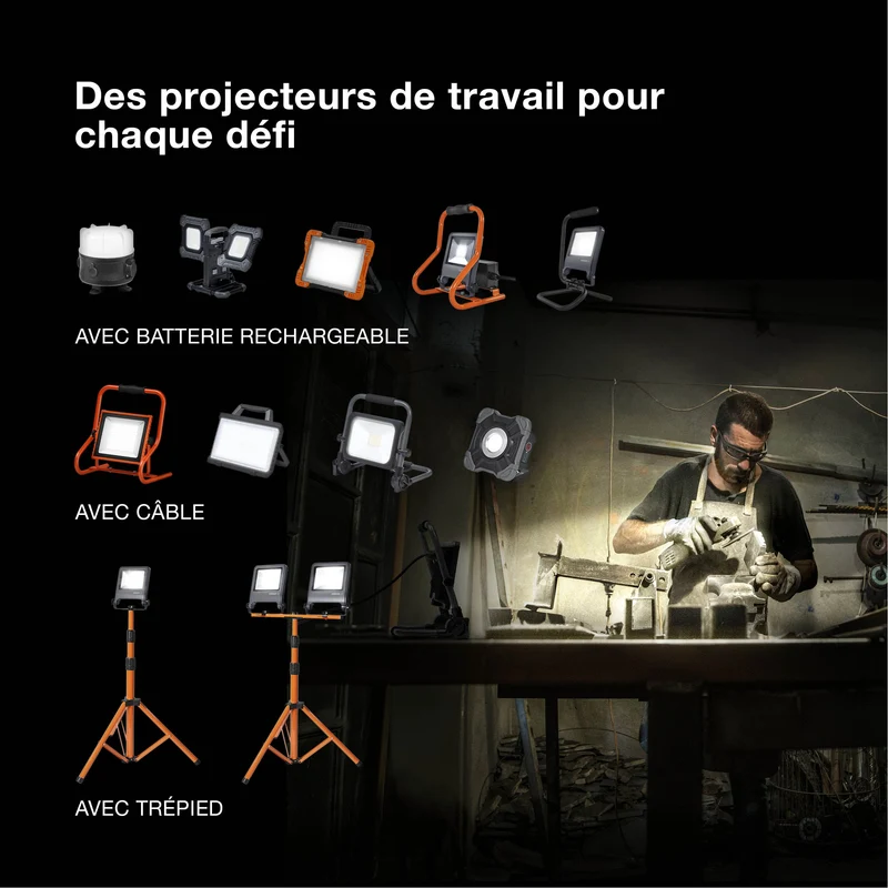 OSRAM LED lumière de travail pour applications extérieures, trépied, lampe de travail LED, 2 x 20 Watt