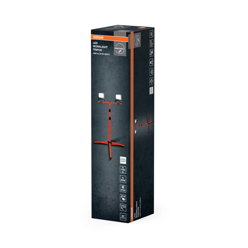 OSRAM LED lumière de travail pour applications extérieures, trépied, lampe de travail LED, 2 x 20 Watt
