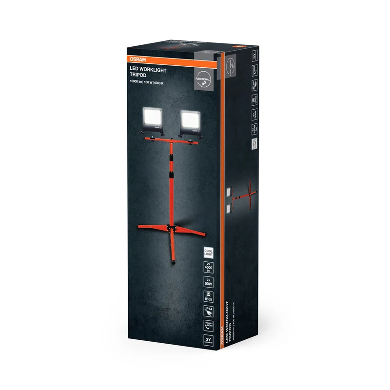 OSRAM projecteur LED pour chantier pour applications extérieures, trépied, lampe de travail LED, 2 x 50 Watt