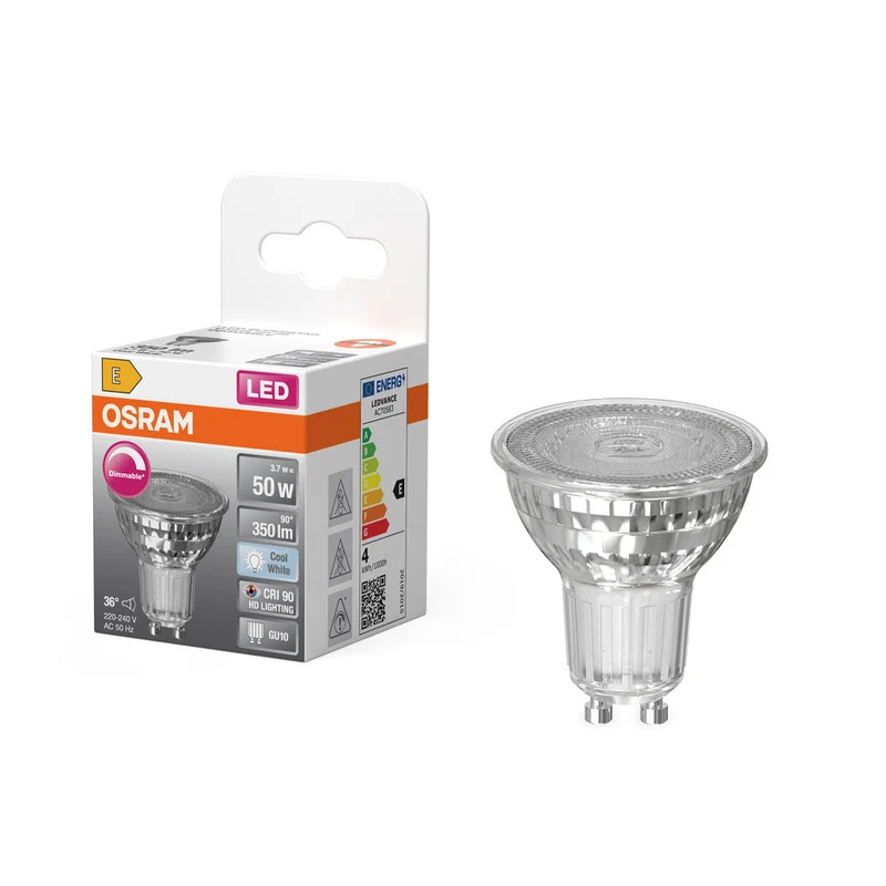 OSRAM LED SUPERSTAR PAR16 Ampoule réflecteur LED dimmable blanc froid (4000K), spot en verre, 3.7W, remplacement pour 50W GU10