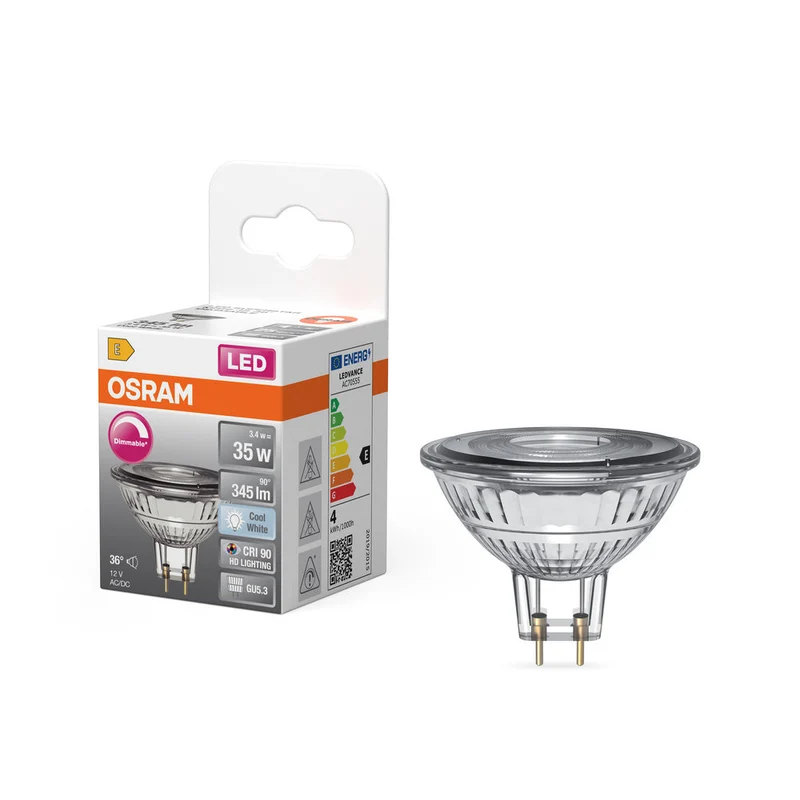 OSRAM Ampoule LED réflecteur MR16 dimmable avec culot GU5.3, blanc froid (4000K), 3.4W, remplacement pour ampoule réflecteur 35W, LED SUPERSTAR MR16 12 V