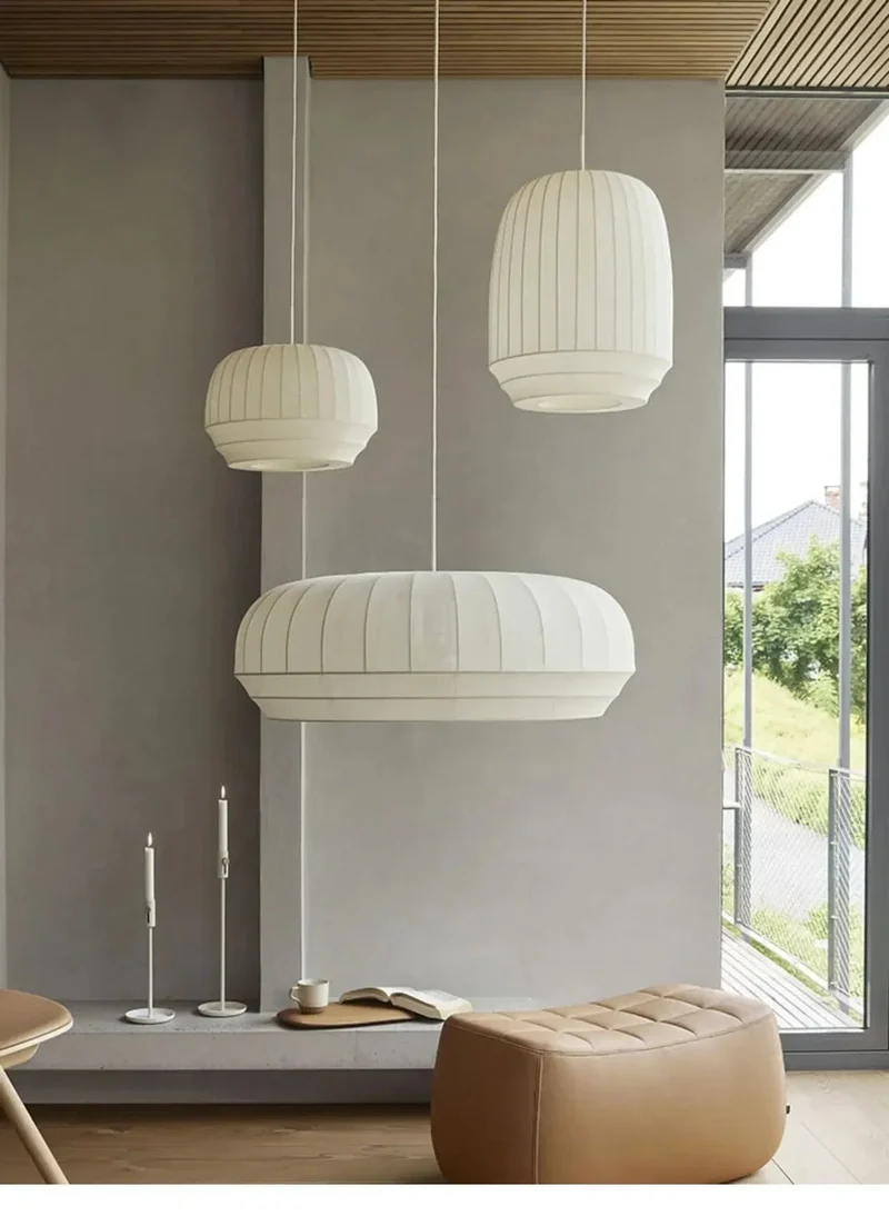 Lampe Suspendue Minimaliste en Tissu Wabi Sabi – Lustre LED pour Salon, Chambre et Hôtel