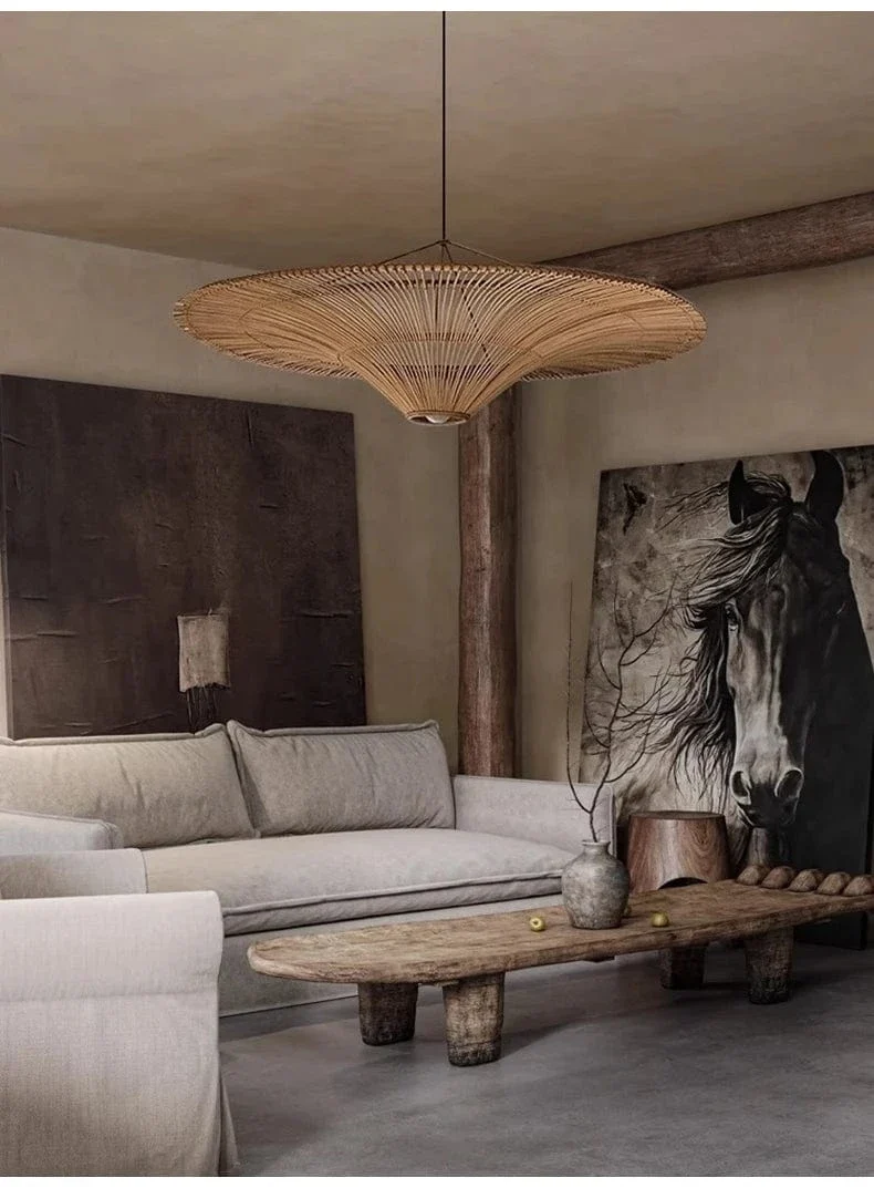Lampe Suspendue Vintage en Rotin Wabi Sabi – Lustre en Osier pour Salon, Restaurant et Chambre