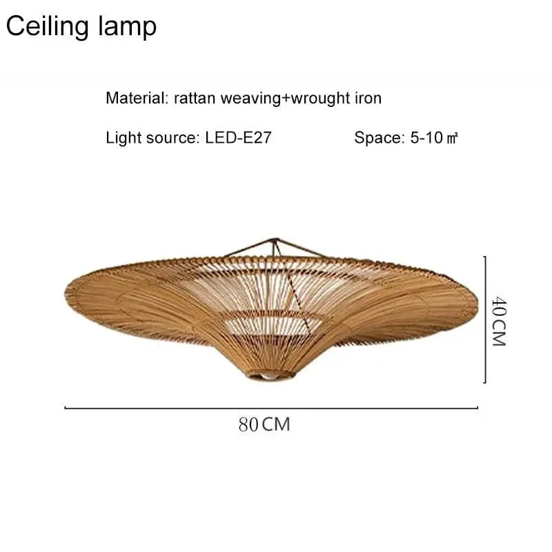 Lampe Suspendue Vintage en Rotin Wabi Sabi – Lustre en Osier pour Salon, Restaurant et Chambre