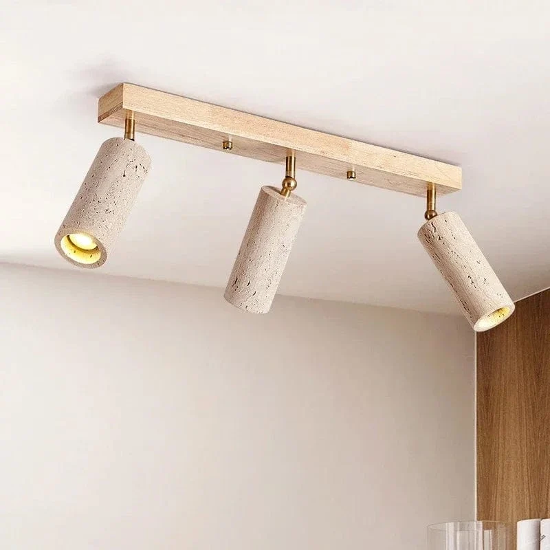 Stone Ceiling Spotlight – Angle Adjustable LED Lamp with Wooden Base for Foyer