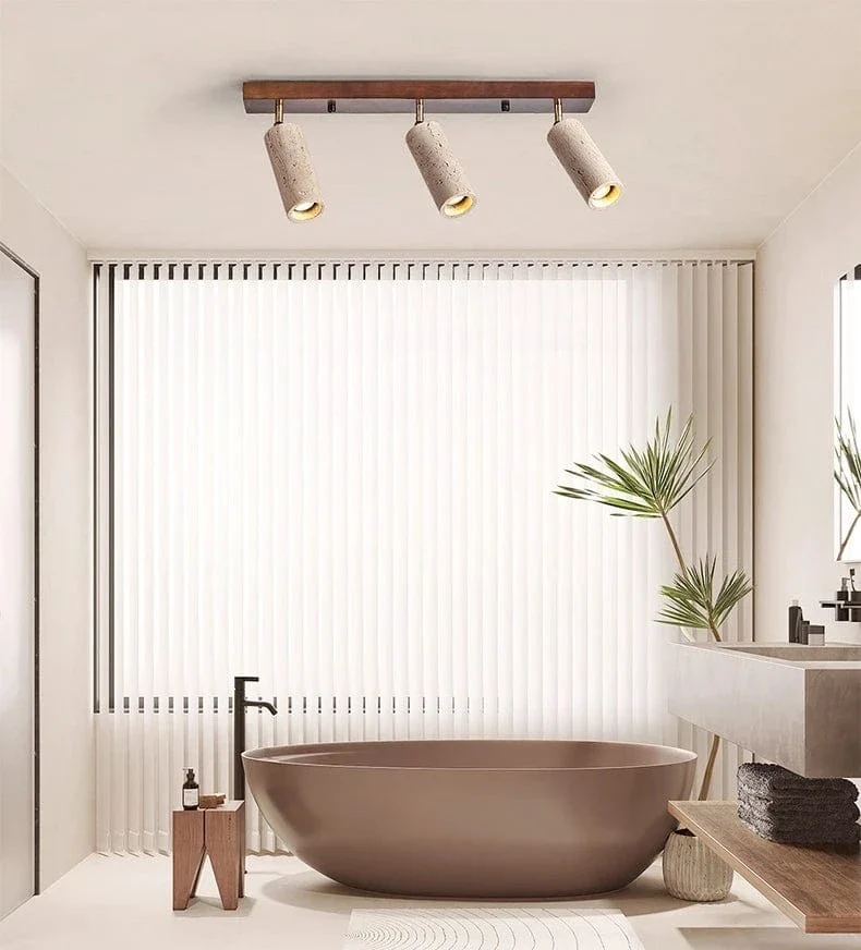 Stone Ceiling Spotlight – Angle Adjustable LED Lamp with Wooden Base for Foyer