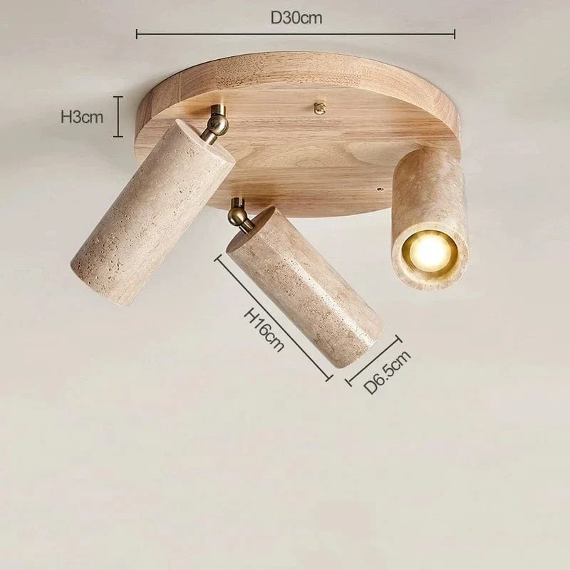 Stone Ceiling Spotlight – Angle Adjustable LED Lamp with Wooden Base for Foyer
