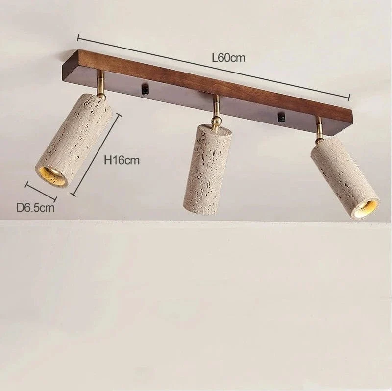 Stone Ceiling Spotlight – Angle Adjustable LED Lamp with Wooden Base for Foyer