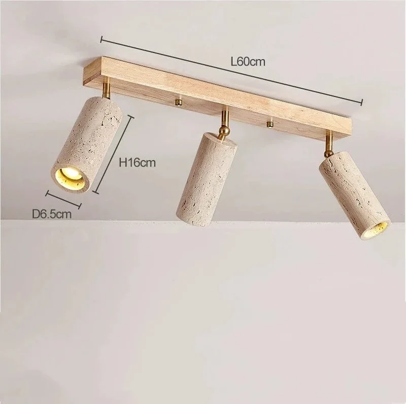Stone Ceiling Spotlight – Angle Adjustable LED Lamp with Wooden Base for Foyer