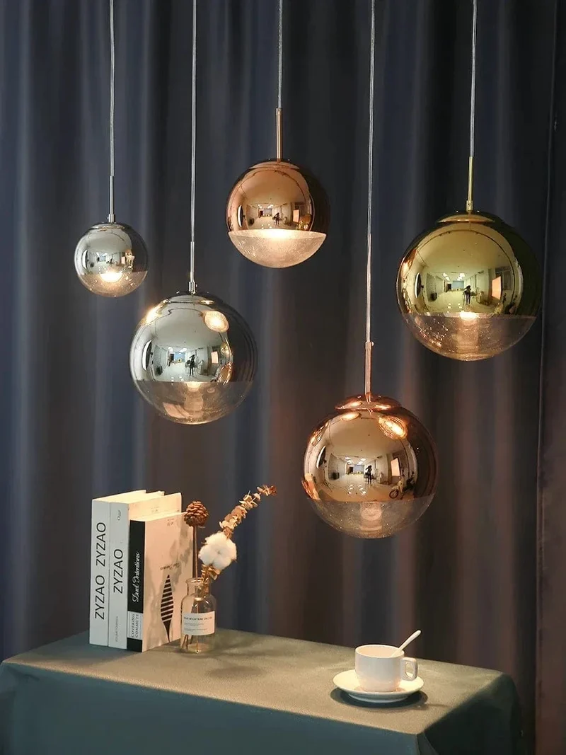 Suspension Nordique en Verre – Lampe Boule Argent/Rose/Or pour Chambre, Salon & Restaurant