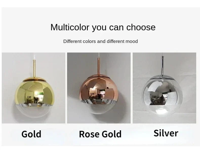 Suspension Nordique en Verre – Lampe Boule Argent/Rose/Or pour Chambre, Salon & Restaurant
