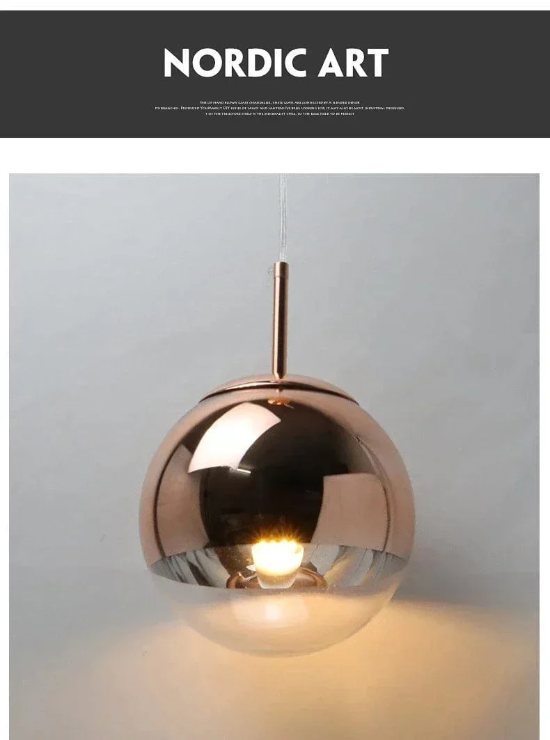 Suspension Nordique en Verre – Lampe Boule Argent/Rose/Or pour Chambre, Salon & Restaurant