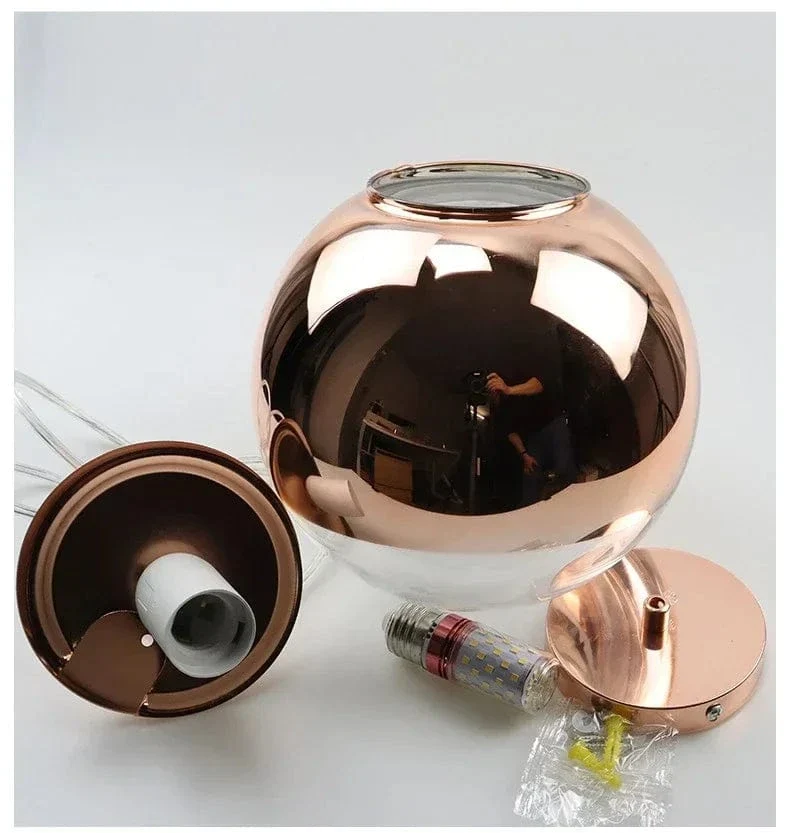 Suspension Nordique en Verre – Lampe Boule Argent/Rose/Or pour Chambre, Salon & Restaurant