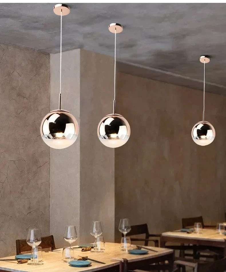 Suspension Nordique en Verre – Lampe Boule Argent/Rose/Or pour Chambre, Salon & Restaurant