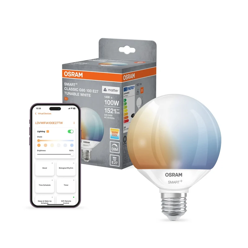 LEDVANCE Matter SMART+ Lampe Globe Blanc Réglable G95 (ex 100W) 14W / 2700-6500K E27