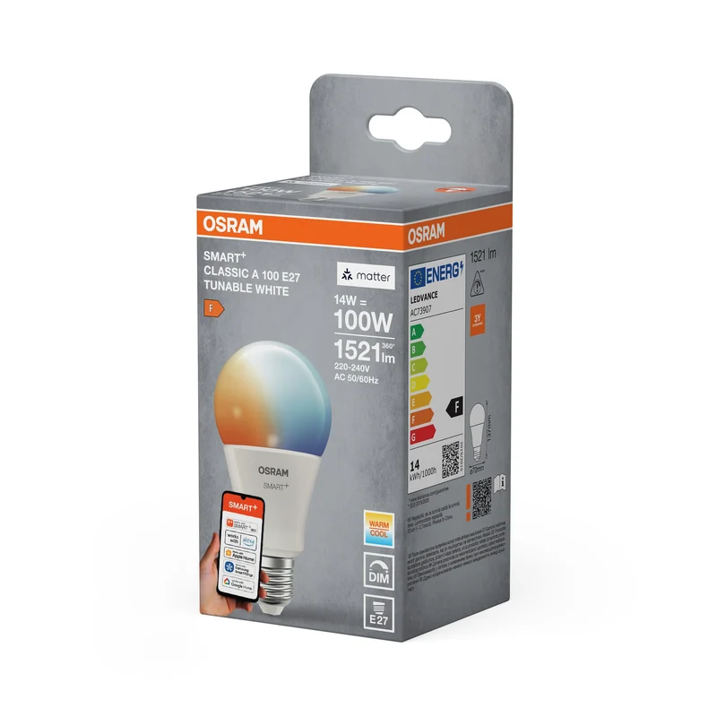 OSRAM Matter SMART+ LED-Lampe, Optique givrée, 14W, 1521lm