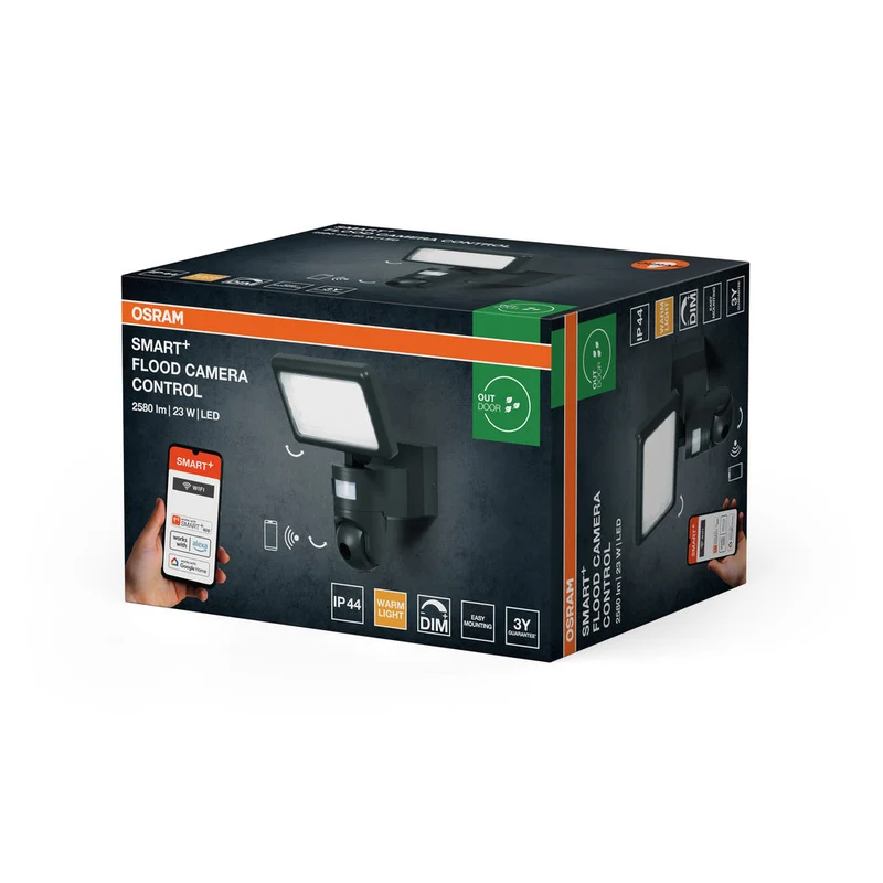 OSRAM Wifi SMART+ FLOOD CAMERA CONTROL Projecteur de jardin avec capteur caméra HD 23W / 3000K Blanc chaud