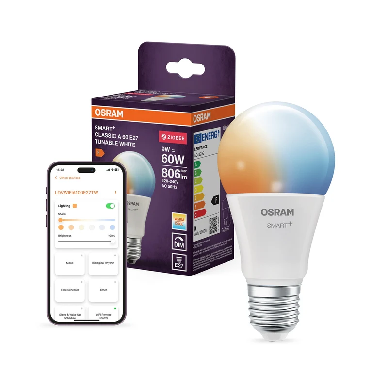 OSRAM Smart+ Lampe avec technologie ZigBee, 9W, A60, mat, culot E27, couleur de lumière blanc réglable, 806lm