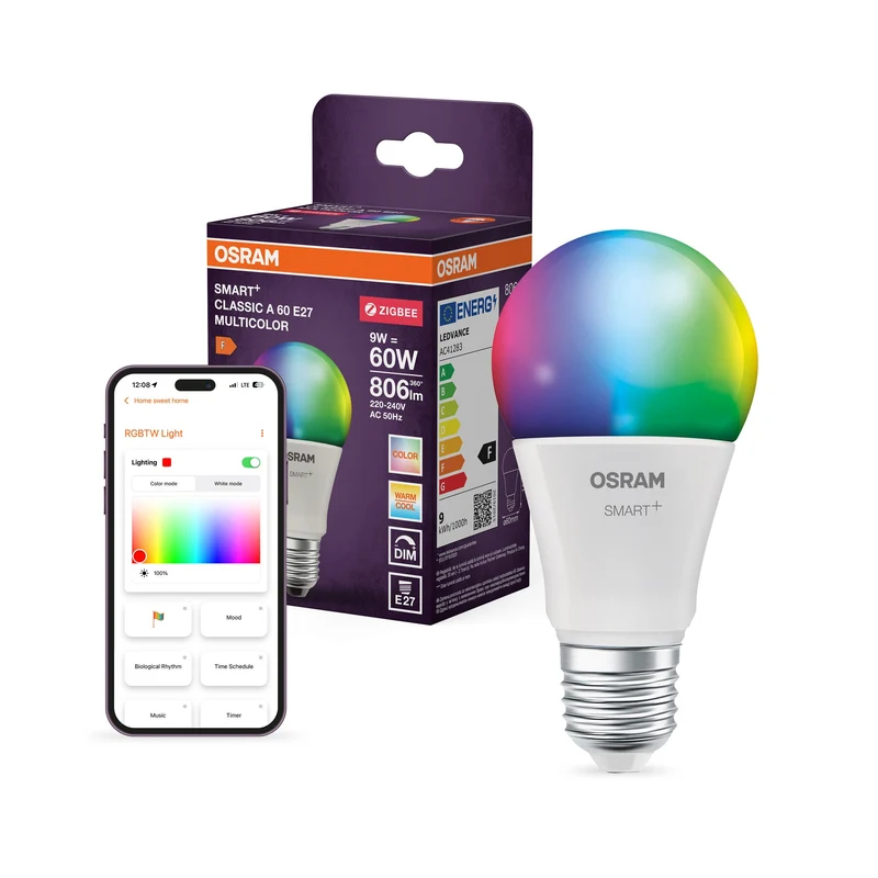 OSRAM Smart+ Lampe avec technologie ZigBee, 9W, A60, mat, culot E27, couleur de lumière RGBW réglable, 806lm