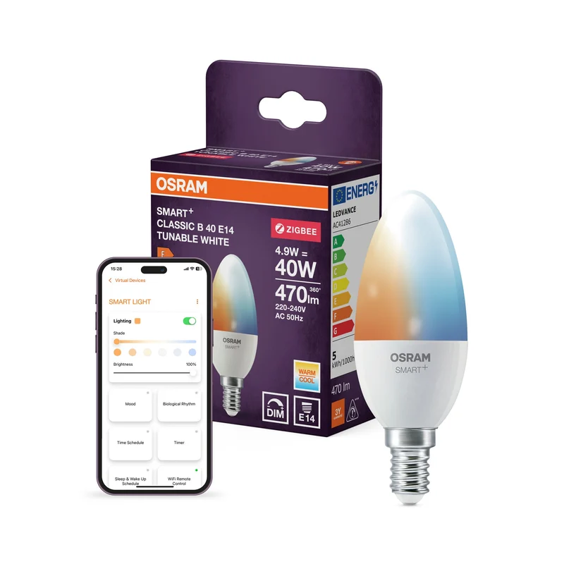 OSRAM Smart+ Lampe avec technologie ZigBee, 5W, remplacement 40W, culot E14, couleur de lumière blanc réglable, 470lm