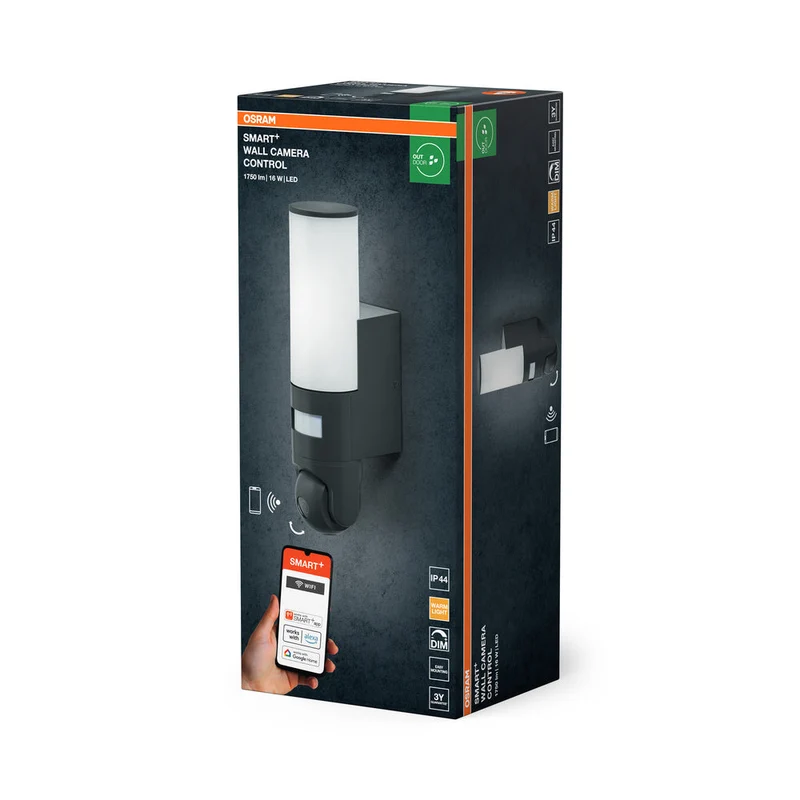 OSRAM Wifi SMART+ CAMÉRA MURALE DE CONTRÔLE Lampe de jardin avec capteur caméra HD 16W / 3000K Blanc chaud