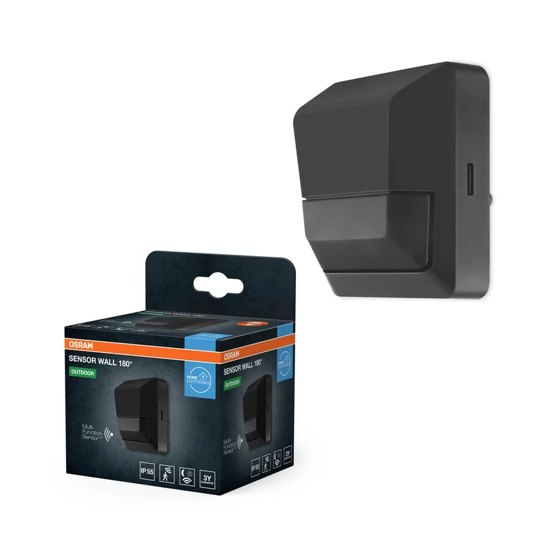 OSRAM Capteur pour montage mural, rayon de détection de 180 degrés, classe de protection IP55, gris foncé, SENSOR WALL