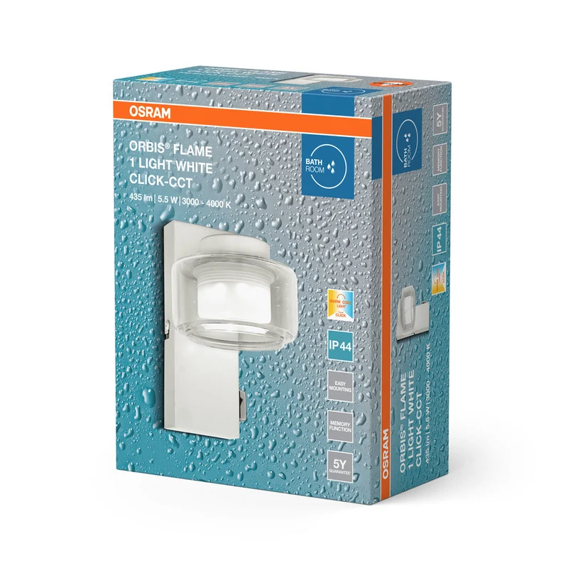 OSRAM ORBIS Flamme Applique murale de salle de bain 5.5W Click CCT IP44 blanc