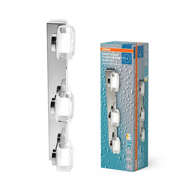 OSRAM ORBIS Flamme Applique murale de salle de bain 16.5W Click CCT IP44 Chrome