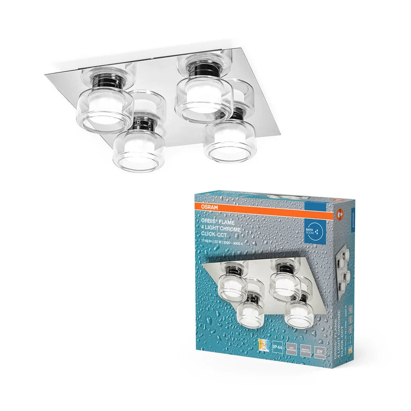 OSRAM ORBIS Flamme Plafonnier de salle de bain 22W Click CCT IP44 Chrome