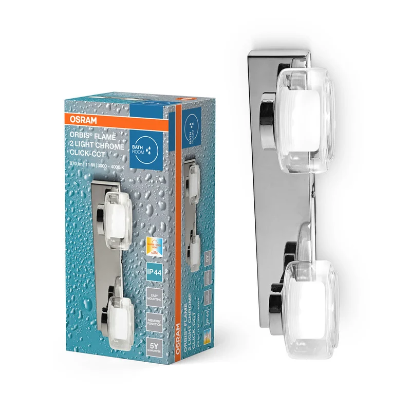 OSRAM ORBIS Flamme Applique de salle de bain 11W Click CCT IP44 Chrome