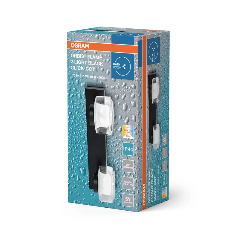 OSRAM ORBIS Flamme Applique murale de salle de bain 11W Click CCT IP44 noir