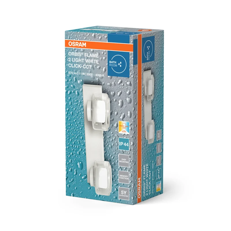 OSRAM ORBIS Flamme Applique murale de salle de bain 11W Click CCT IP44 blanc