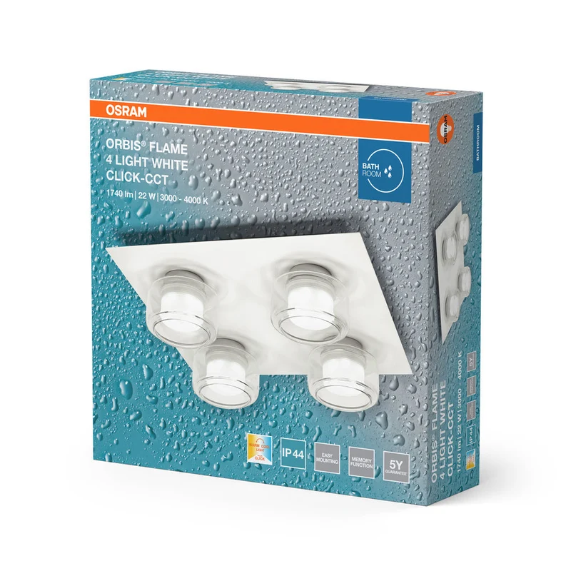 OSRAM ORBIS Baguette/Plafond Flamme 22W Click CCT IP44 blanc